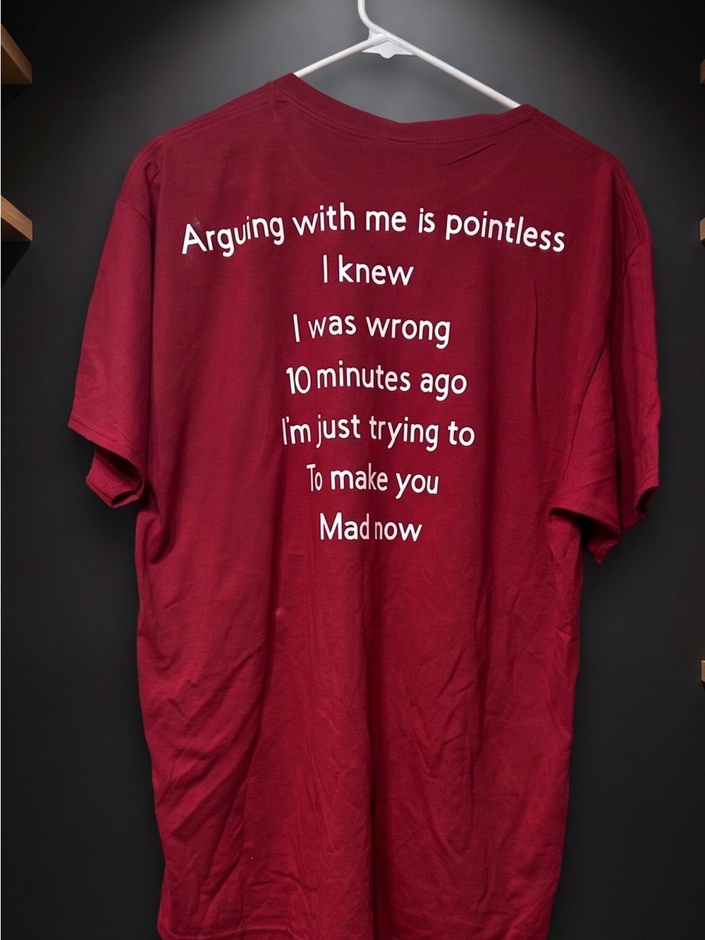 Jerzees Burgundy Short-Sleeve Tee with White Text Graphic